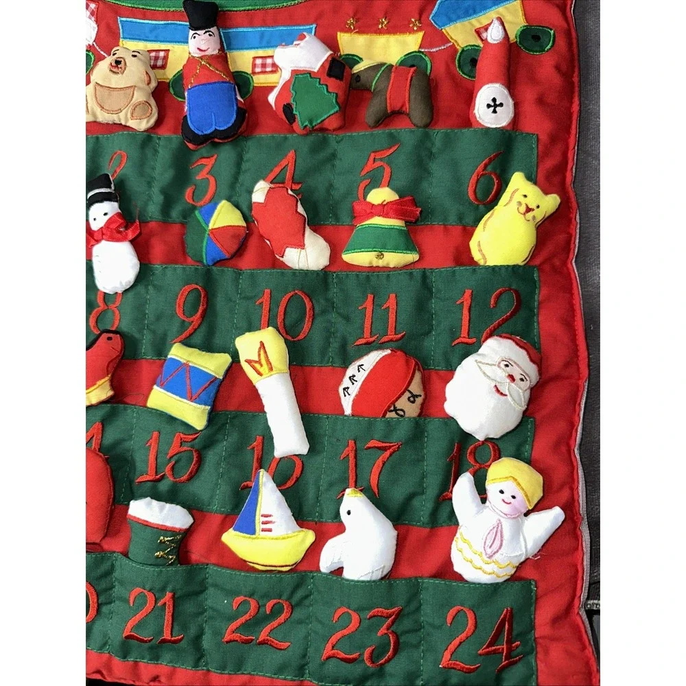 Vintage Countdown to Christmas Advent Calendar Fabric Plush Hook Loop Hanging